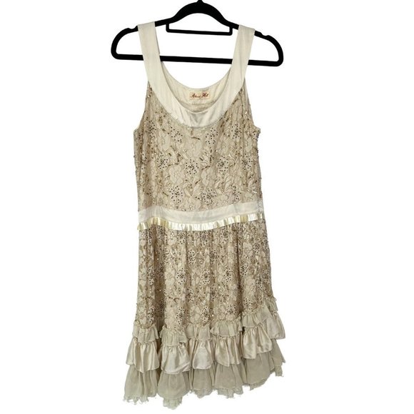 ALANNAH HILL Cream Silk Sequin Dress Size 12 - Picture 4 of 5